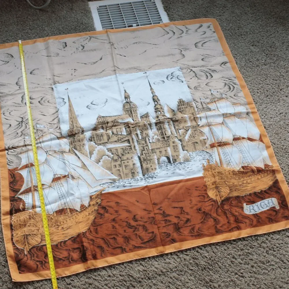 VTG Riga Scenic Castle & Ship Square Scarf 35” souvenir tourist